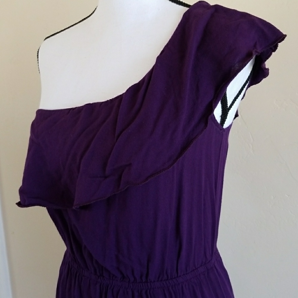 Purple One Shoulder Ruffle Dress - Picture 2 of 4